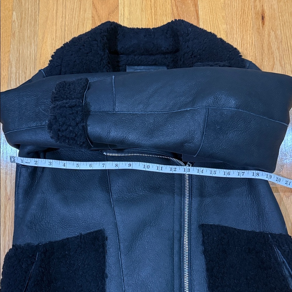 Zara Real Sheep Leather Black Faux Shearling Aviator Jacket - Picture 6 of 11